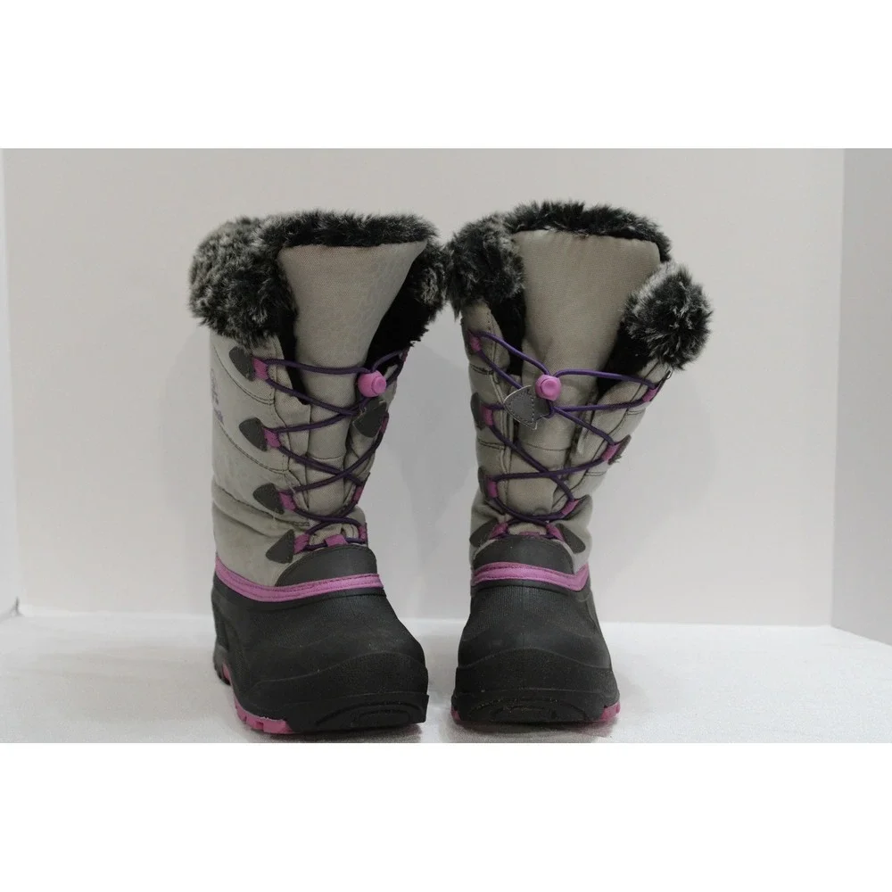 Kamik Girls Gray Purple Faux Fur Trim Waterproof Winter Snow Boots Size 1